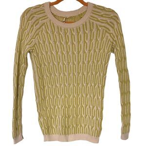 Willow & Clay Geometric Pattern Knit Sweater Crewneck Green XS